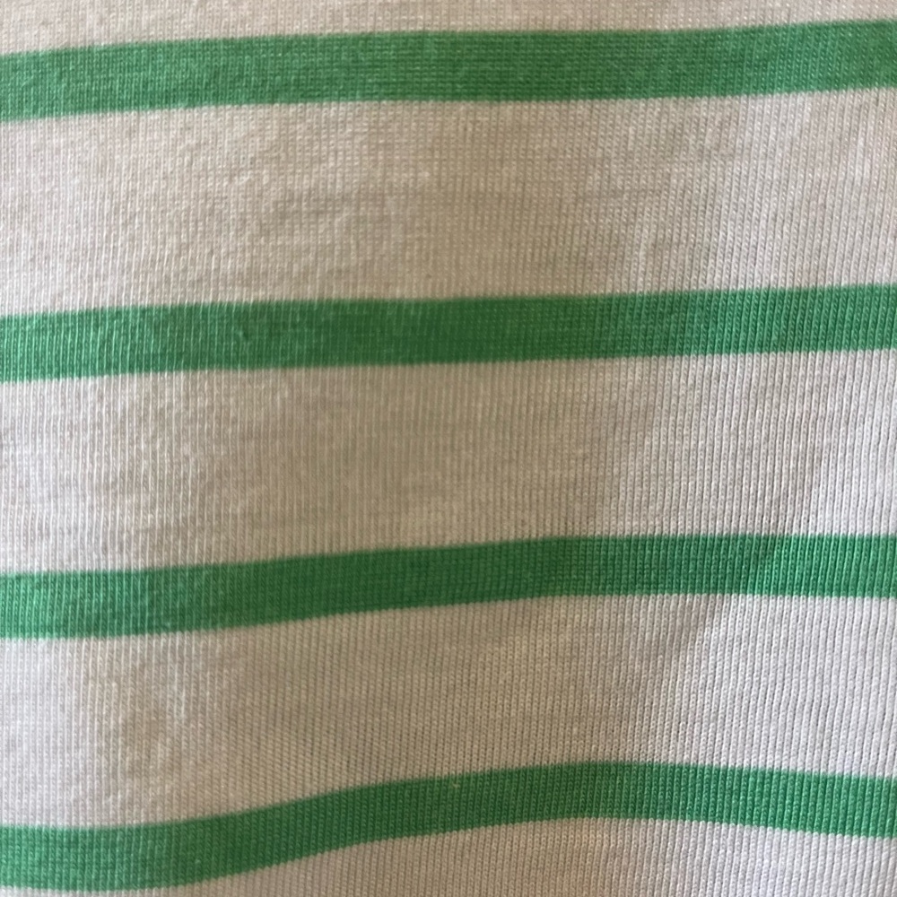 Women’s Land’s End Green Striped Elbow Sleeve Boat neck shirt - Picture 3 of 4